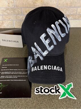 Balenciaga Black Baseball Cap with White Script Logo